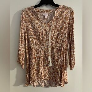 Women's Floral Top in Cream and Brown